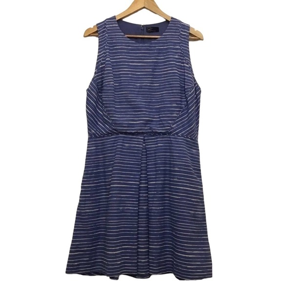 Gap Linen&Cotton blend Sleeveless Dress Coastal pockets blue white Plus Size 14 - Picture 1 of 14